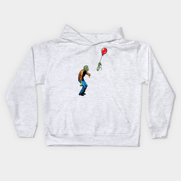 Sad Zombie and Balloon Kids Hoodie by Angel Robot